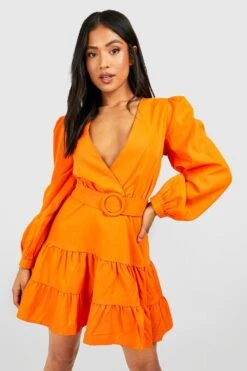 BOOHOO Petite - Robe Portefeuille Patineuse à Manches Larges