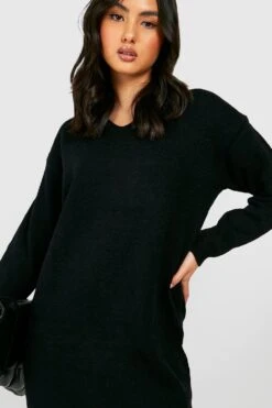 Robe Longue En Maille à Col V -BOOHO Kleidung Magasin gzz43694 black xl 3