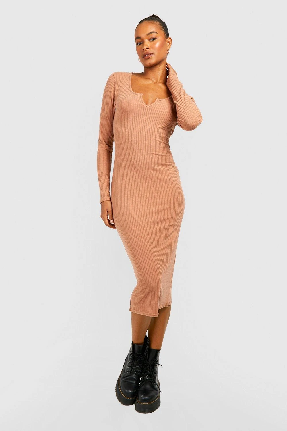 Tall - Robe Mi-longue Côtelée à Manches Longues 3 Tall - Robe Mi-longue Côtelée à Manches Longues