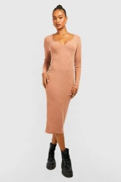 Tall - Robe Mi-longue Côtelée à Manches Longues 8 Tall - Robe Mi-longue Côtelée à Manches Longues -BOOHO Kleidung Magasin gzz43914 stone xl 2