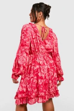 Grande Taille - Robe Babydoll Imprimée -BOOHO Kleidung Magasin gzz43921 pink xl 1