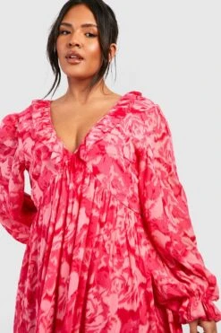 Grande Taille - Robe Babydoll Imprimée -BOOHO Kleidung Magasin gzz43921 pink xl 3