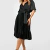 Grande Taille - Robe Patineuse Plissée Satinée à Manches Larges -BOOHO Kleidung Magasin gzz43951 black xl