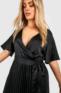 Grande Taille - Robe Patineuse Plissée Satinée à Manches Larges -BOOHO Kleidung Magasin gzz43951 black xl 3