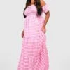 Grande Taille - Robe Longue à Imprimé Vichy Et Col Bateau -BOOHO Kleidung Magasin gzz43956 pink xl