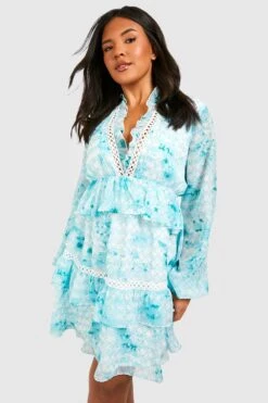 Grande Taille - Robe Babydoll Imprimée à Volants -BOOHO Kleidung Magasin gzz44009 green xl 2