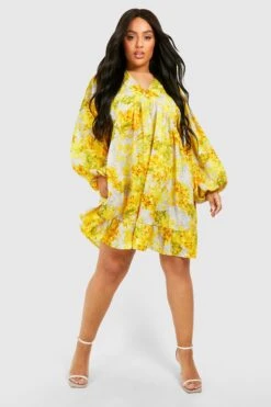 Grande Taille - Robe Fleurie à Volants -BOOHO Kleidung Magasin gzz44011 yellow xl 2