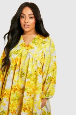 Grande Taille - Robe Fleurie à Volants -BOOHO Kleidung Magasin gzz44011 yellow xl 3