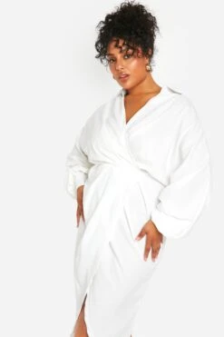 Grande Taille - Robe Chemise Mi-longue -BOOHO Kleidung Magasin gzz44069 white xl 2