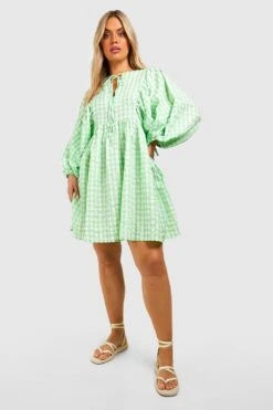 BOOHOO Grande Taille - Robe Texturée à Imprimé Vichy -BOOHO Kleidung Magasin gzz44109 green xl 2