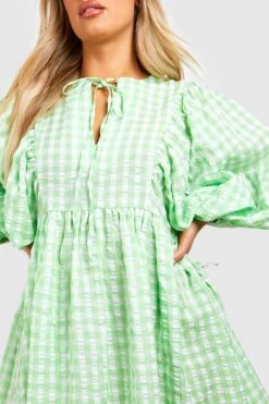 BOOHOO Grande Taille - Robe Texturée à Imprimé Vichy -BOOHO Kleidung Magasin gzz44109 green xl 3
