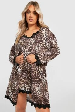 Grande Taille - Robe De Chambre à Imprimé Léopard -BOOHO Kleidung Magasin gzz44112 brown xl 2
