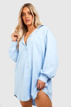 Grande Taille - Robe Chemise Oversize En Popeline -BOOHO Kleidung Magasin gzz44121 sky20blue xl 2