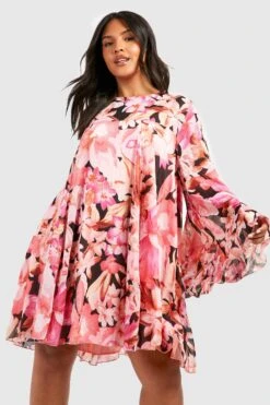 Grande Taille - Robe Babydoll Fleurie à Manches évasées -BOOHO Kleidung Magasin gzz44124 pink xl 2