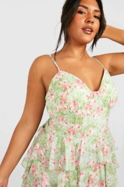 Grande Taille - Robe Mi-longue Fleurie Froncée