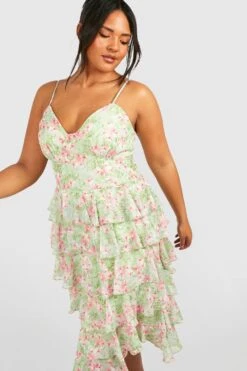 Grande Taille - Robe Mi-longue Fleurie Froncée -BOOHO Kleidung Magasin gzz44151 green xl 2