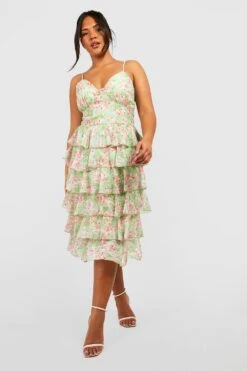 Grande Taille - Robe Mi-longue Fleurie Froncée -BOOHO Kleidung Magasin gzz44151 green xl 3