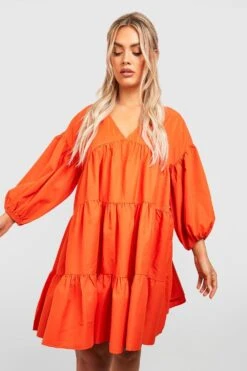 BOOHOO Grande Taille - Robe Babydoll Froncée à Manches Bouffantes
