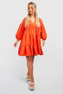 BOOHOO Grande Taille - Robe Babydoll Froncée à Manches Bouffantes 8 BOOHOO Grande Taille - Robe Babydoll Froncée à Manches Bouffantes -BOOHO Kleidung Magasin gzz44176 orange xl 2