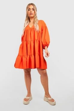 BOOHOO Grande Taille - Robe Babydoll Froncée à Manches Bouffantes 9 BOOHOO Grande Taille - Robe Babydoll Froncée à Manches Bouffantes -BOOHO Kleidung Magasin gzz44176 orange xl 3