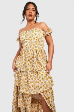 Grande Taille - Robe Longue à Volants Et épaules Dénudées -BOOHO Kleidung Magasin gzz44234 yellow xl 2