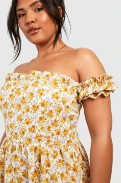 Grande Taille - Robe Longue à Volants Et épaules Dénudées -BOOHO Kleidung Magasin gzz44234 yellow xl 3