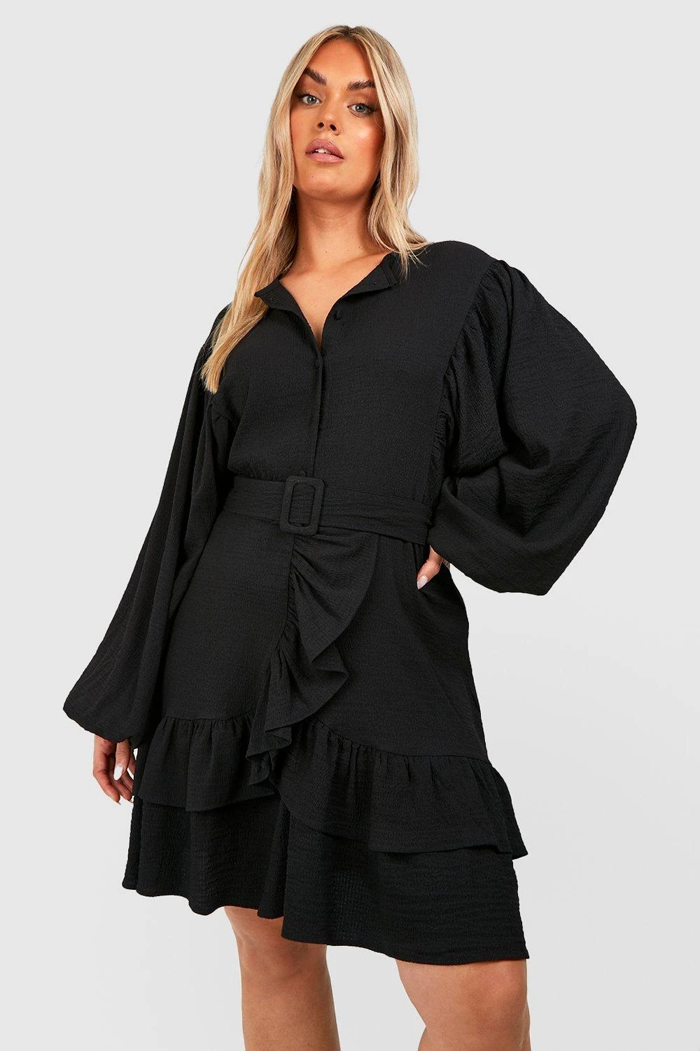 Grande Taille - Robe Patineuse Texturée à Volants 3 Grande Taille - Robe Patineuse Texturée à Volants