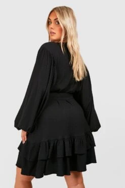 Grande Taille - Robe Patineuse Texturée à Volants 7 Grande Taille - Robe Patineuse Texturée à Volants -BOOHO Kleidung Magasin gzz44236 black xl 1