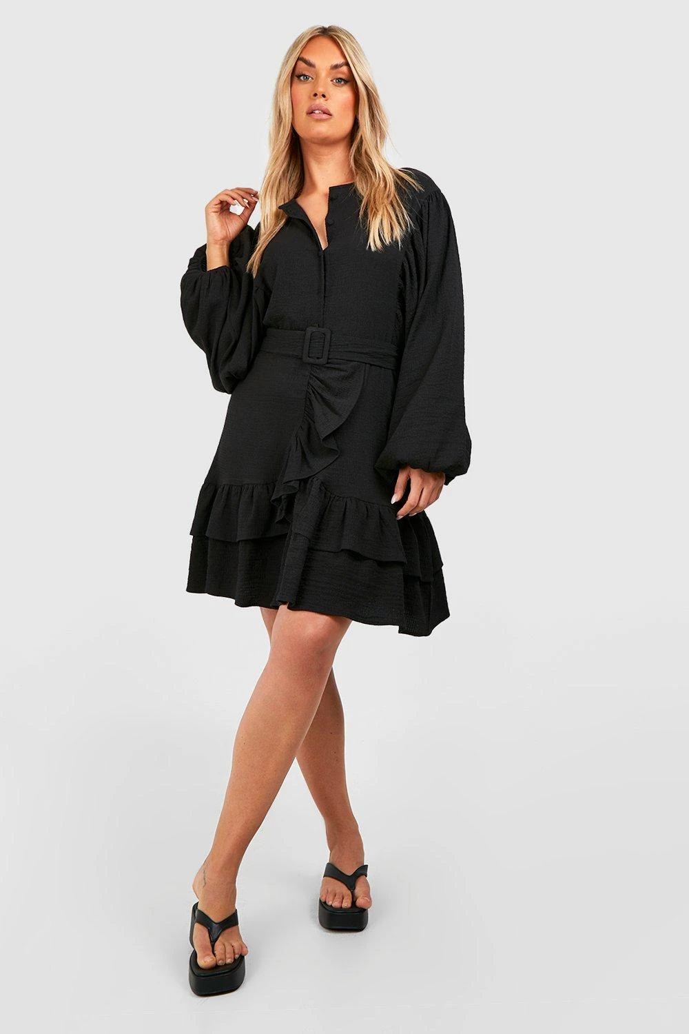 Grande Taille - Robe Patineuse Texturée à Volants 5 Grande Taille - Robe Patineuse Texturée à Volants – Image 3