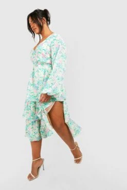 Grande Taille - Robe Fleurie En Plumetis à Volants -BOOHO Kleidung Magasin gzz44276 multi xl 3