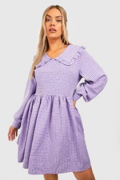 Grande Taille - Robe à Carreaux Et Volants -BOOHO Kleidung Magasin gzz44278 lilac xl 2