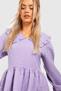 Grande Taille - Robe à Carreaux Et Volants -BOOHO Kleidung Magasin gzz44278 lilac xl 3