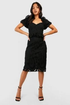 Petite - Robe Mi-longue Premium En Dentelle à Manches Bouffantes -BOOHO Kleidung Magasin gzz44343 black xl 2