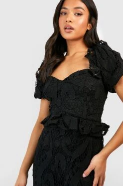 Petite - Robe Mi-longue Premium En Dentelle à Manches Bouffantes -BOOHO Kleidung Magasin gzz44343 black xl 3