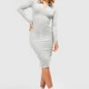 Robe Mi-longue Basique Avec Col à Revers -BOOHO Kleidung Magasin gzz45788 grey20marl xl