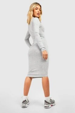 Robe Mi-longue Basique Avec Col à Revers 7 Robe Mi-longue Basique Avec Col à Revers -BOOHO Kleidung Magasin gzz45788 grey20marl xl 1