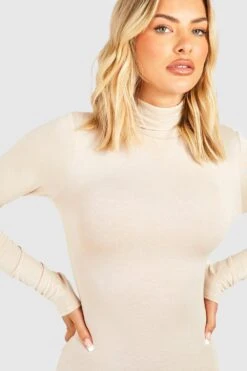 Robe Longue Basique à Col Roulé -BOOHO Kleidung Magasin gzz45790 stone xl 3