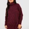 Petite - Robe Pull En Maille Torsadée à Col Roulé -BOOHO Kleidung Magasin gzz45848 berry xl
