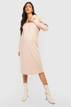 Maternité - Robe Pull De Grossesse Côtelée -BOOHO Kleidung Magasin gzz45910 stone xl 2