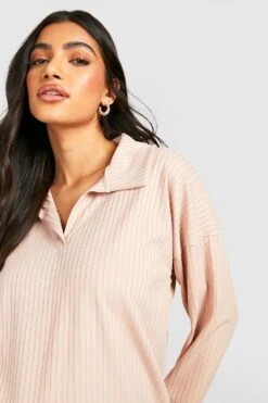 Maternité - Robe Pull De Grossesse Côtelée -BOOHO Kleidung Magasin gzz45910 stone xl 3