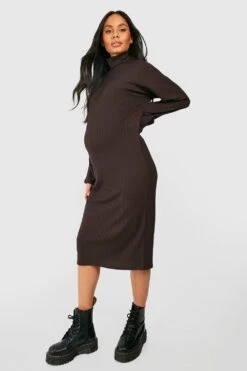 Maternité - Robe Pull De Grossesse à Col Roulé -BOOHO Kleidung Magasin gzz45911 chocolate xl 2