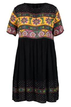 Grande Taille - Robe à Volants Et Imprimé Rétro -BOOHO Kleidung Magasin gzz46204 black xl 2