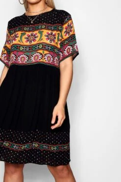 Grande Taille - Robe à Volants Et Imprimé Rétro -BOOHO Kleidung Magasin gzz46204 black xl 3