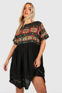 Grande Taille - Robe Mi-longue à Imprimé Rétro -BOOHO Kleidung Magasin gzz46230 black xl 2