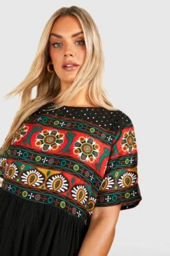 Grande Taille - Robe Mi-longue à Imprimé Rétro -BOOHO Kleidung Magasin gzz46230 black xl 3