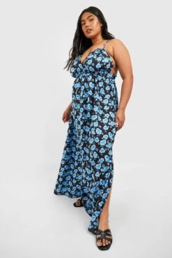 Grande Taille - Robe Longue Fleurie à Bretelles -BOOHO Kleidung Magasin gzz46235 blue xl 2