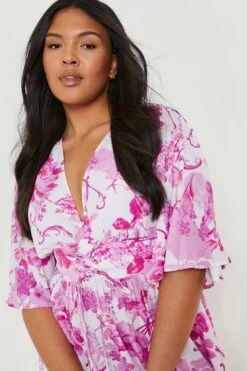 Grande Taille - Robe Patineuse à Imprimé Porcelaine Et Lacets -BOOHO Kleidung Magasin gzz46242 pink xl 3