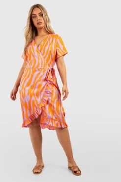 Grande Taille - Robe Portefeuille à Imprimé Tigre -BOOHO Kleidung Magasin gzz46245 orange xl 2