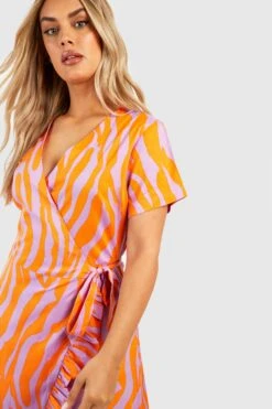 Grande Taille - Robe Portefeuille à Imprimé Tigre -BOOHO Kleidung Magasin gzz46245 orange xl 3