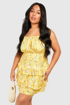Grande Taille - Robe Droite Fleurie -BOOHO Kleidung Magasin gzz46247 yellow xl 2
